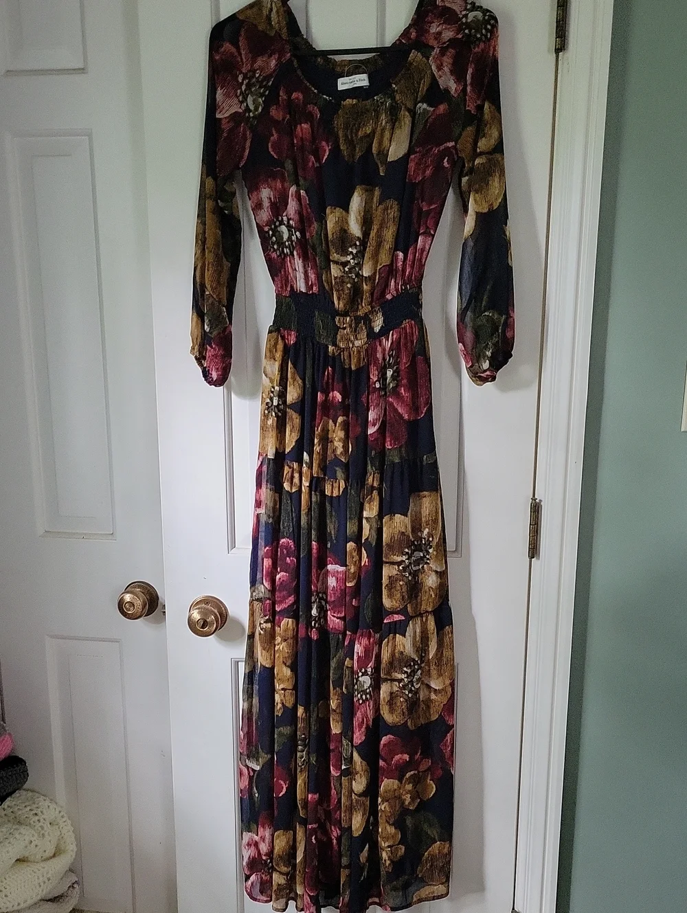 Abercrombie & Fitch Black Maxi Dress with Mustard & Berry Floral Print Sz Xs